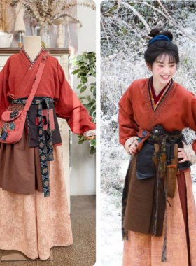 熹言 田曦薇红色棉麻汉元素种田文古风表演摄影影视服装