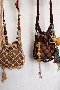 熹言 原创自制破烂武侠风棉绳手工编织江湖侠客摄影表演网兜背包