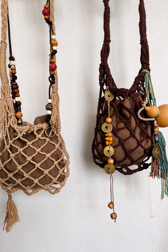 熹言 原创自制破烂武侠风棉绳手工编织江湖侠客摄影表演网兜背包