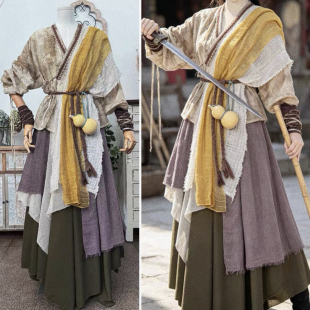 熹言 杨采薇古风汉元素不规则多层流浪破烂风武侠表演摄影服装