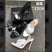 脚腕绑带走秀性感夜店露趾女鞋 外贸新款 一字带细跟12cm超高跟凉鞋