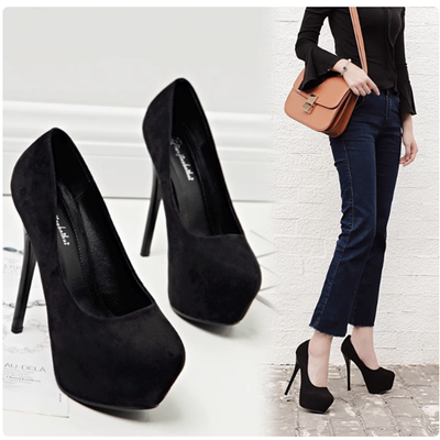 超高跟13cm防水圆头浅口单鞋