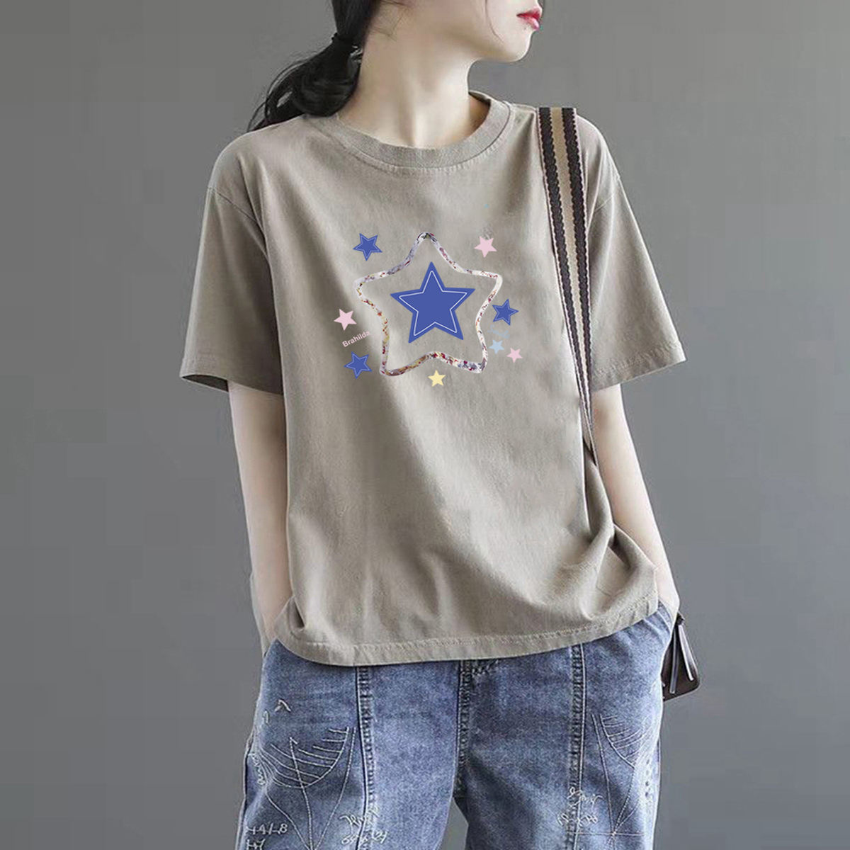 山东即墨短袖t恤女100%纯棉上衣