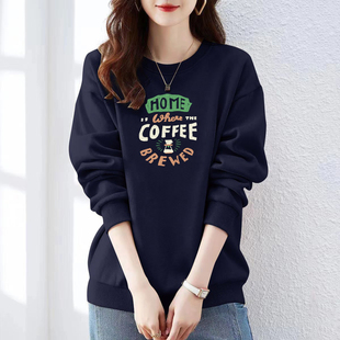 高端品牌捡漏100%纯棉加绒加厚卫衣女春秋新款 字母印花宽松上衣潮