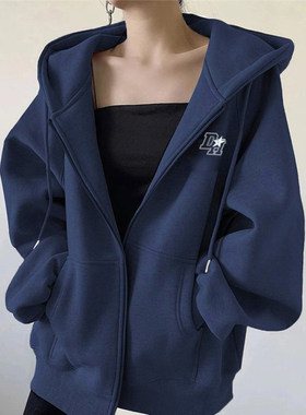 即墨纯棉连帽开衫加绒保暖棒球服