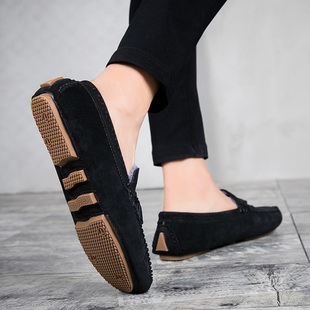 潮鞋 男鞋 开车鞋 2025新款 一脚蹬韩版 黑色懒人鞋 夏季 流苏真皮豆豆鞋