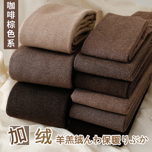 秋冬季加绒加厚咖啡色打底裤保暖烟灰色连裤袜竖条纹深灰色踩脚袜