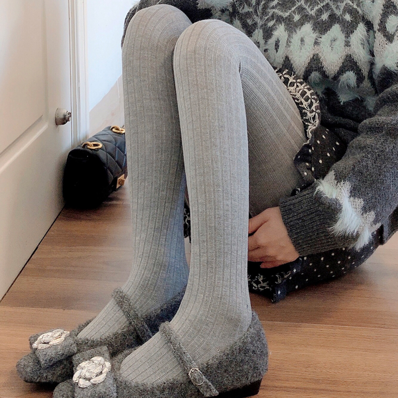 浅灰色连裤袜宽条纹烟灰色打底袜