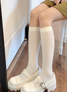 JK白色小腿袜女春夏季超薄白丝及膝半筒袜日系甜美奶白色丝袜子女