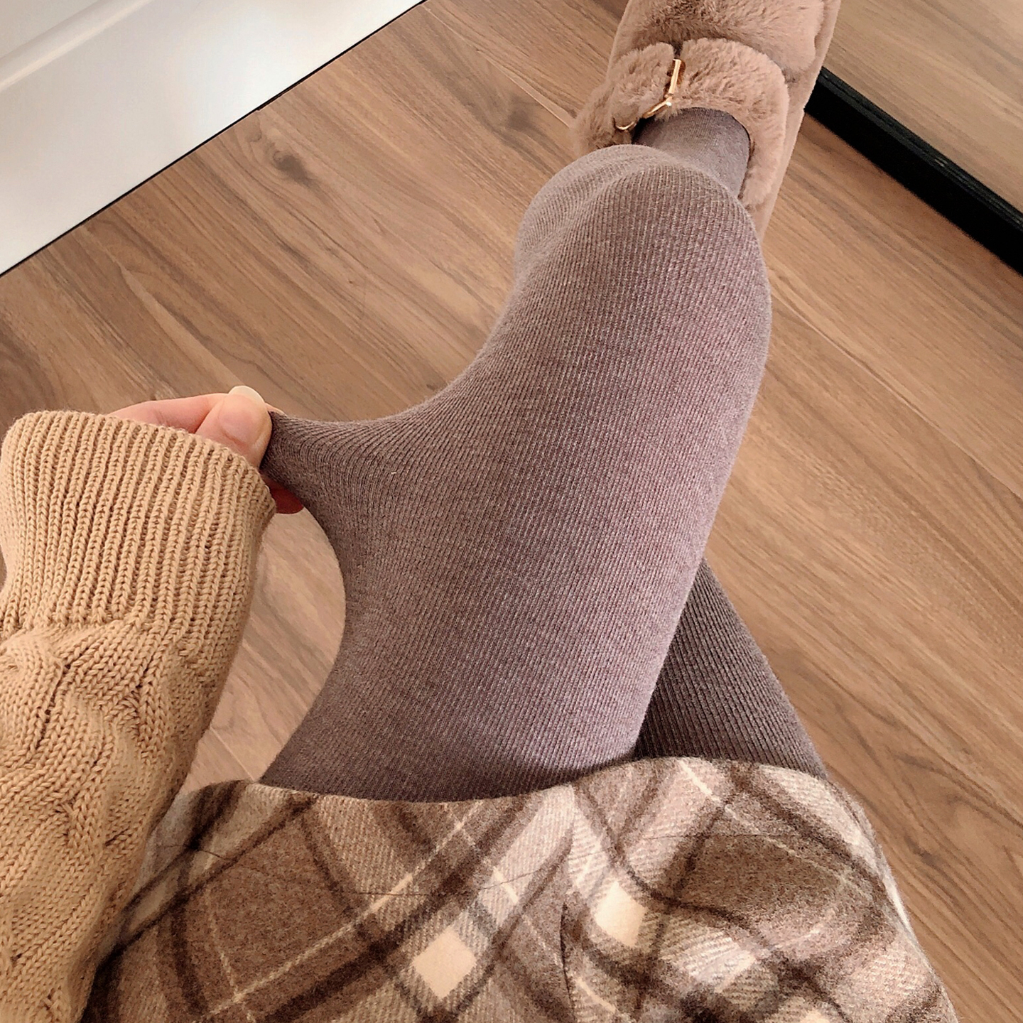 加绒咖色连裤袜保暖烟灰色打底袜