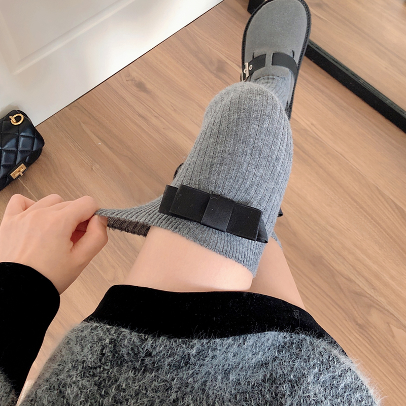 加绒烟灰色过膝袜保暖羊毛大腿袜