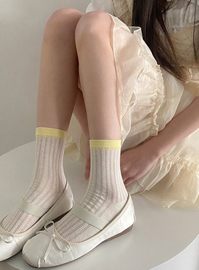 白色短袜子女春夏季薄款镂空黑色堆堆袜日系甜美少女JK白色中筒袜