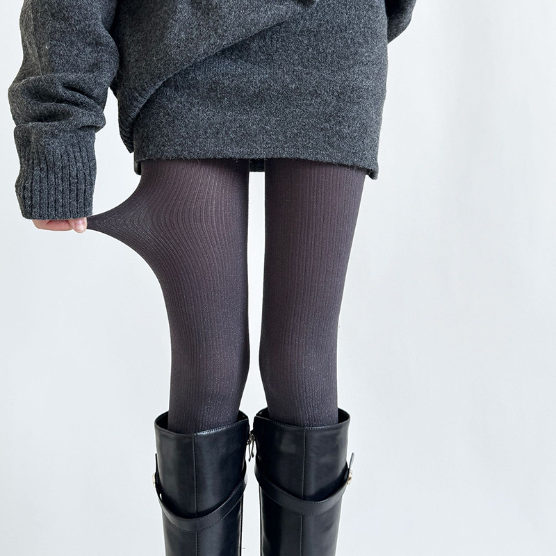 微闪亮丝烟灰色连裤袜黑色打底裤