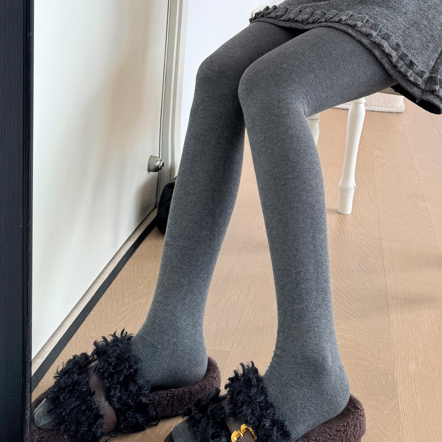 秋冬季加绒烟灰色打底裤女外穿加厚保暖深灰色连裤袜显瘦高腰踩脚