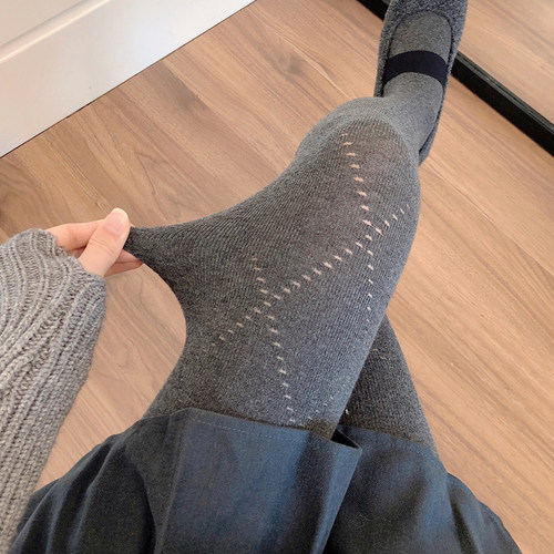 烟灰色连裤袜镂空菱形灰色打底袜