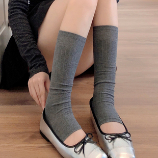 春夏季薄款灰色踩脚袜套女JK白色小腿袜miu竖条纹腿套中筒堆堆袜