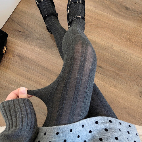 烟灰色连裤袜麻花纹深灰色打底袜