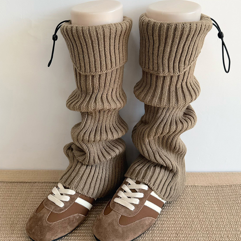 卡其色加厚jk羊毛针织小腿袜套女