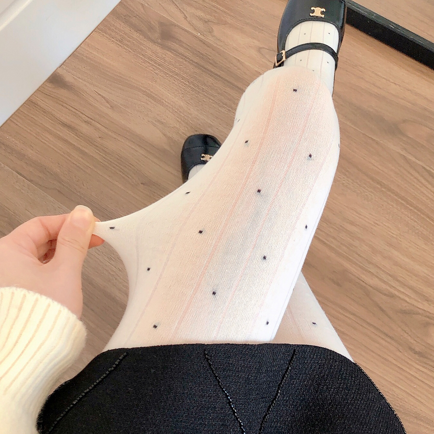 波点Jk奶白色丝袜女咖啡色连裤袜