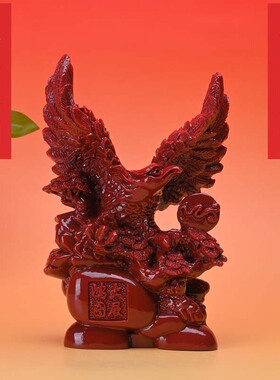 原料朱砂大展宏图老鹰摆件新中式家居客厅办公桌面装饰工艺品)