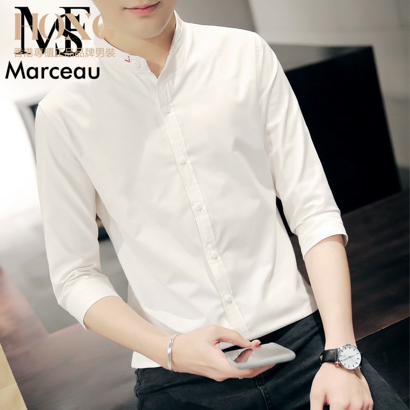 S.F Marceau~出口法国~轻奢时尚！夏季短袖衬衫男七分袖立领薄款