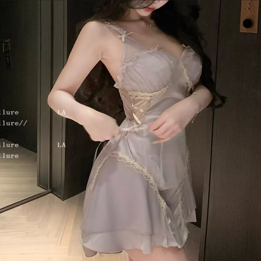 性感睡裙带胸垫蕾丝高级感法式睡衣纯欲缎面显瘦约会裙家居服套装,女士内衣/男士内衣/家居服,睡裙,淘宝优惠券,粉丝福利购,淘宝优惠卷