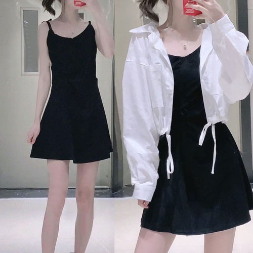 2024显瘦吊带衬衫外套两件装女