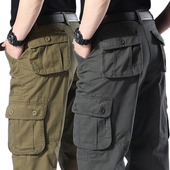 工装 纯棉下装 裤 春秋宽松大码 男士 潮流中裤 干活多口袋休闲直筒马裤