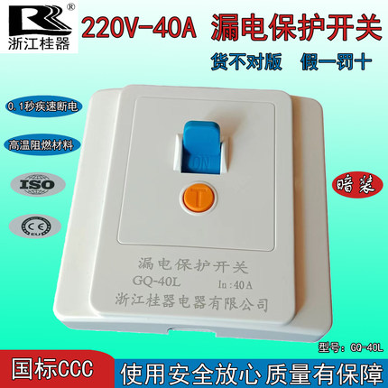 浙江桂器220V40A空调家用商用电器专用漏电保护开关 暗装 大功率