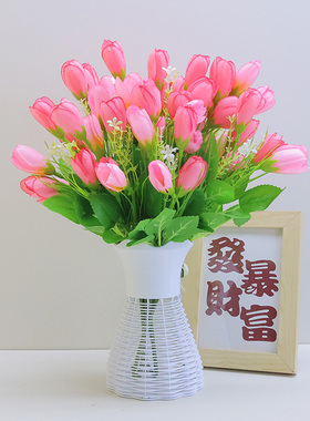 郁金香玫瑰假花仿真花束装饰品房间摆设室内塑料花卉盆栽客厅摆件