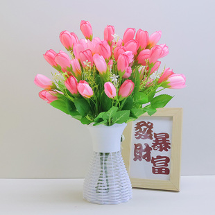 郁金香玫瑰假花仿真花束装 饰品房间摆设室内塑料花卉盆栽客厅摆件