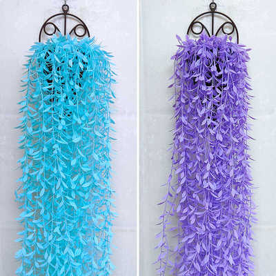 室内墙壁装饰吊篮塑料假垂柳树叶