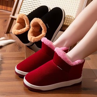 女棉拖鞋 保暖鞋 加绒防滑厚底包跟雪地靴中老年 冬季 老北京手工棉鞋