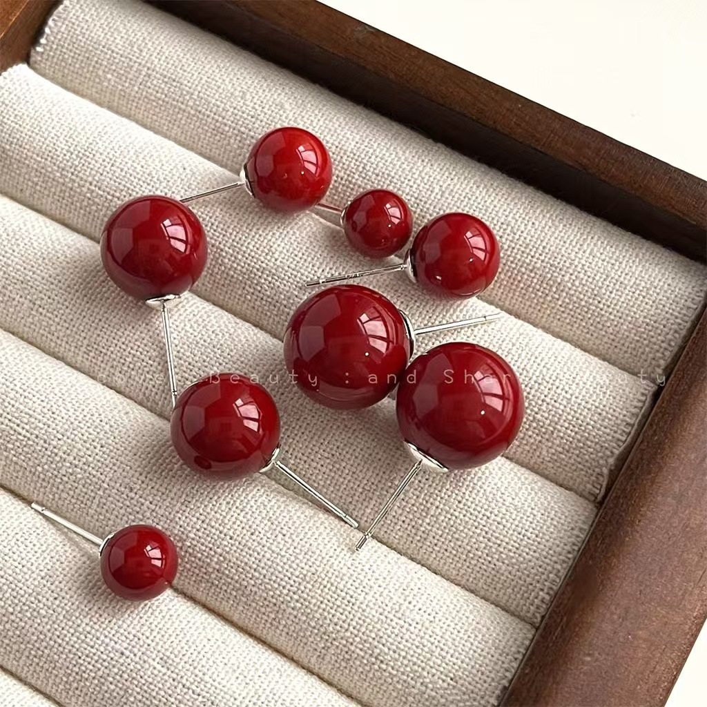 红色豆豆珍珠耳钉女复古港风红色耳环养耳洞睡觉免摘过年耳饰,珠宝/钻石/翡翠,耳饰,淘宝优惠券,粉丝福利购,淘宝优惠卷