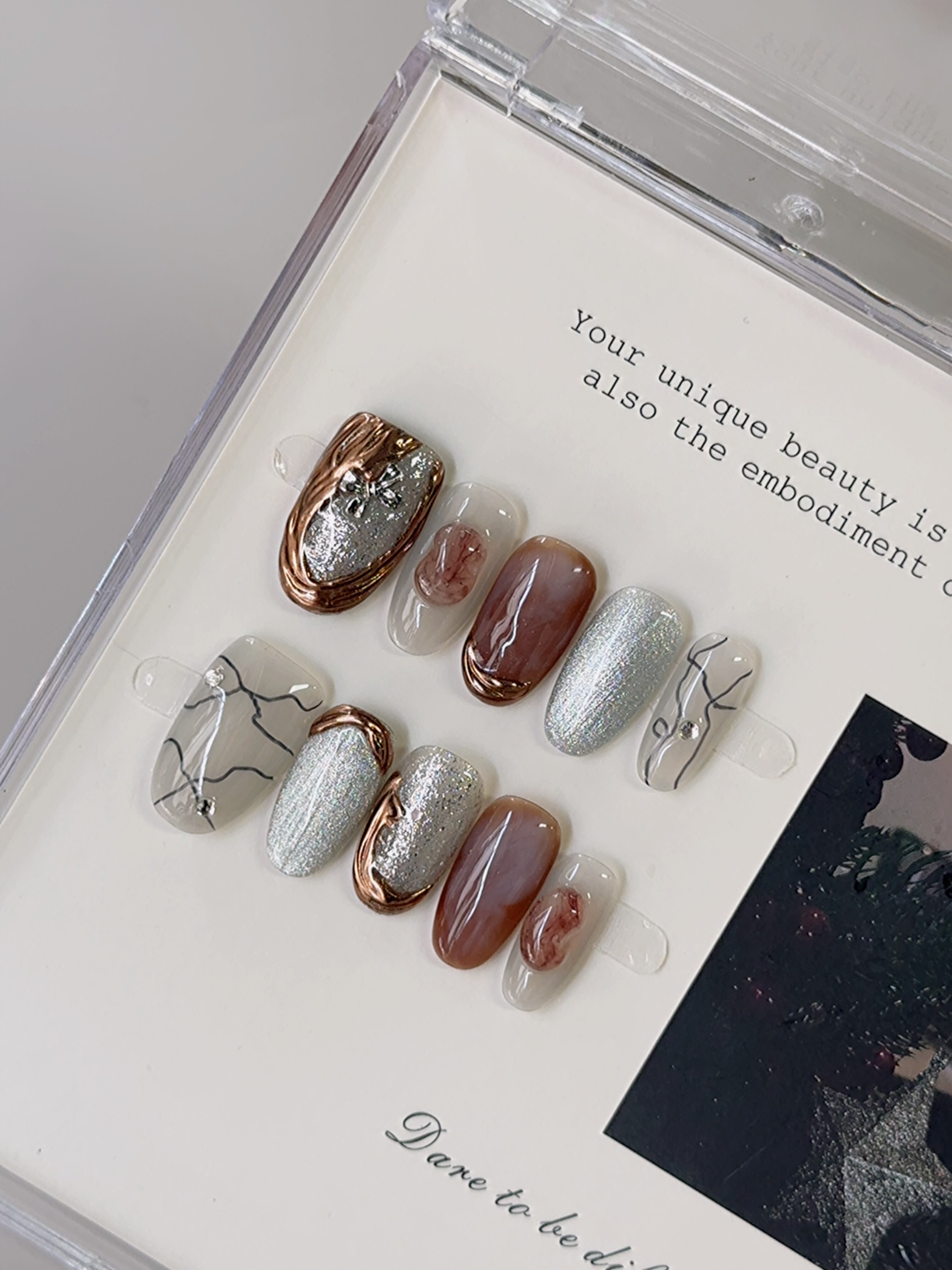 原创手工穿戴甲批发小众设计款猫眼立体造型手绘成品美甲成品