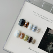 手工穿戴甲治愈系手绘碎花·棕咖肌理纹·高级文艺风薄甲片成品