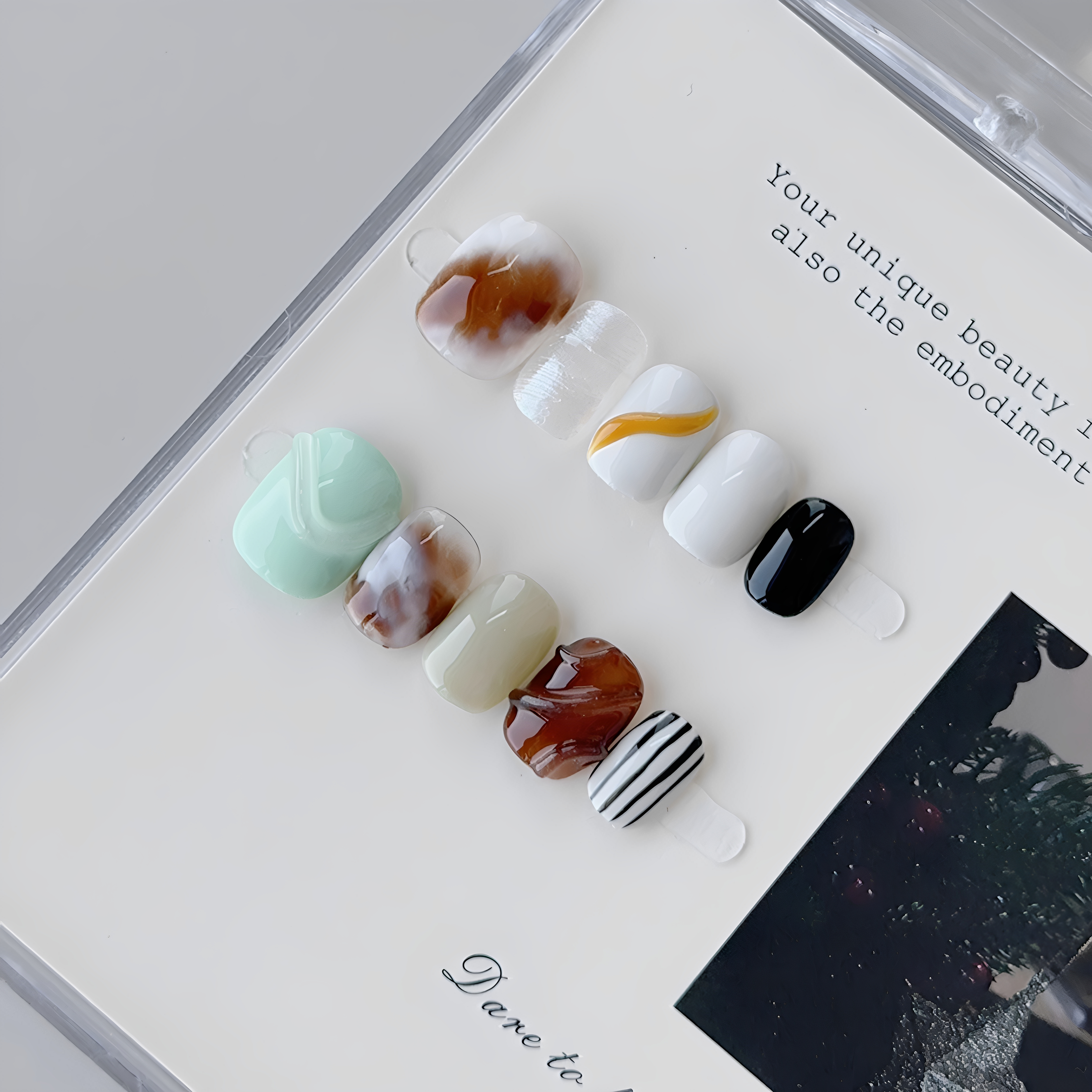 网红款手工穿戴甲琥珀玳瑁晕染 ins简约风高级感手工美甲贴片