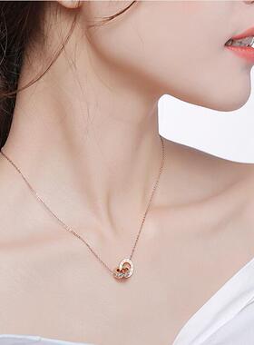 日韩风钛钢镀18k玫瑰金双环吊坠