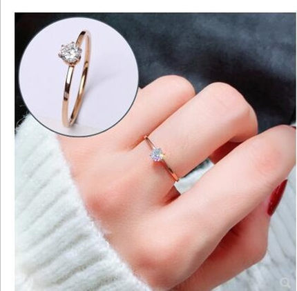 韩版订婚戒女镀18K玫瑰金钛钢女钻戒指婚戒学生网红时尚个性戒指
