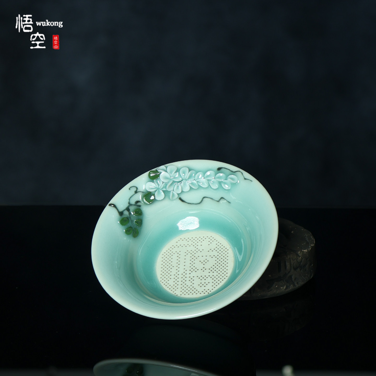 新款龙泉青瓷手作茶漏全瓷一体过滤粉青釉捏花功夫茶具茶叶过滤器