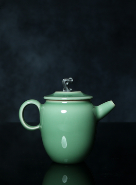 手工原矿龙泉青瓷福筒壶梅子青釉高端茶具送礼太湖石钮功夫茶壶