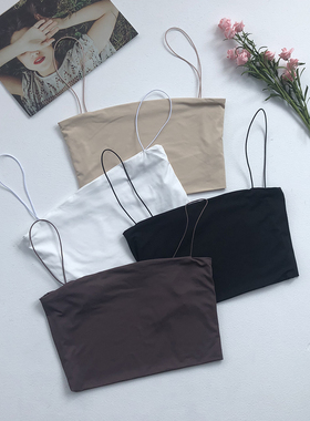 欧美百搭平口内搭吊带弹力修身露脐短款外穿双层防走光背心薄款夏