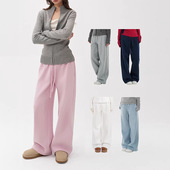 复古休闲宽松纯色运动直筒裤 现货美式 简约多色低腰抽绳直筒卫裤 女