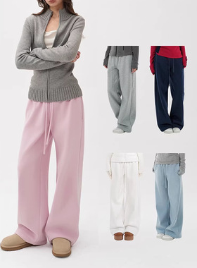 现货美式简约多色低腰抽绳直筒卫裤复古休闲宽松纯色运动直筒裤女