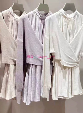 原厂追加！S家 系带针织开衫+无袖立领衬衫上衣两件套