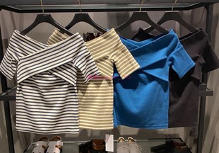 实用百搭款!纯圆M家 胸前交叉式套头短袖针织衫T恤