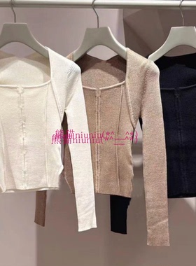 打底推荐！气质款~纯圆S家 方领侧开衩修身罗纹针织衫