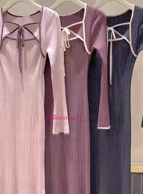 优雅纯欲风！纯圆LB家 挂脖喇叭袖修身针织鱼尾连衣裙