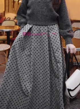 原厂追加D！现货发~小岛阳菜H家 甜美植绒波点粗花呢大裙摆半身裙