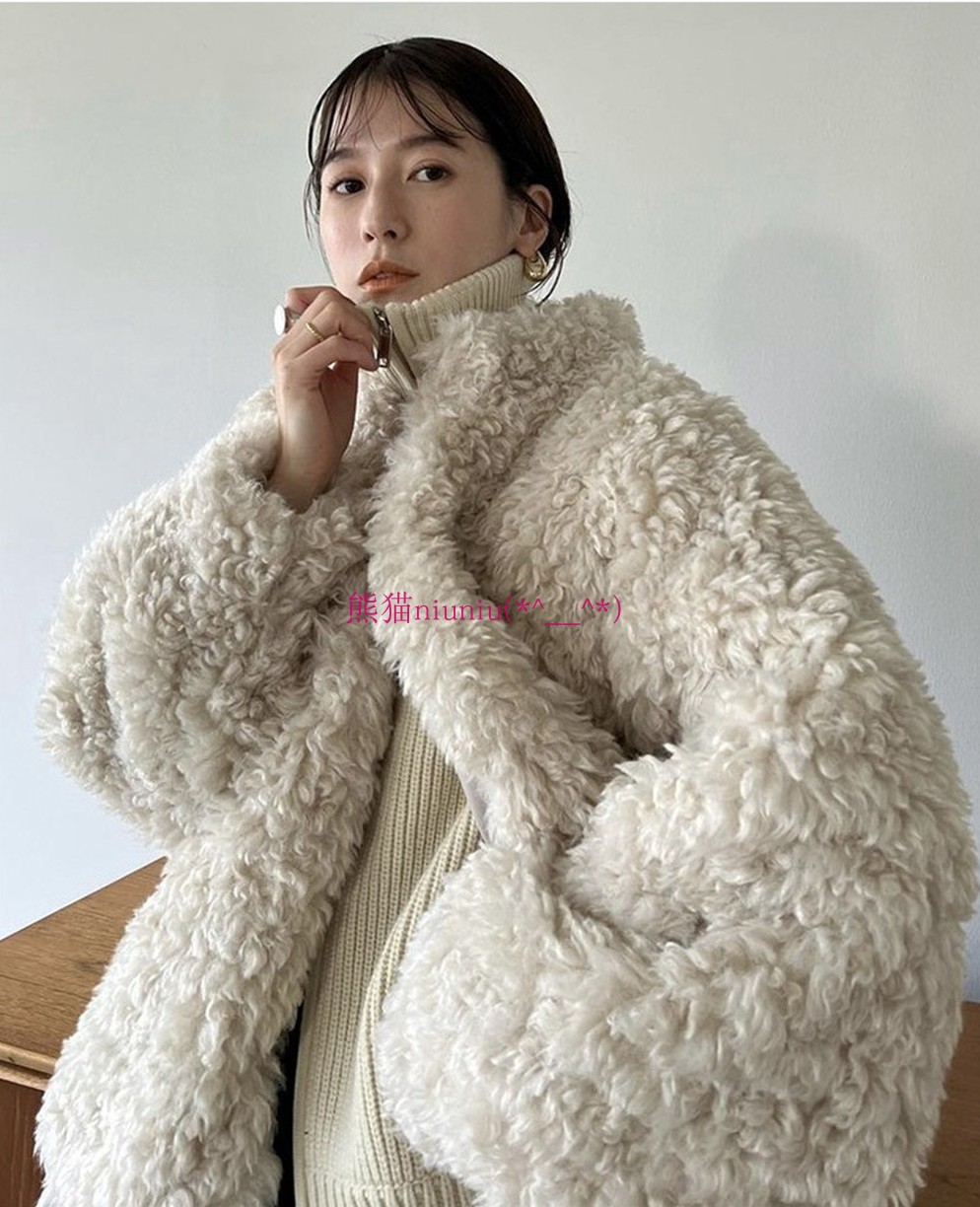 保暖过冬天！原厂追加~松本惠奈 C1ane 颗粒羊羔绒加厚宽松短外套